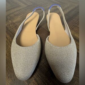 Rothy’s Pointed Slingback Flats Beige Knit Blue Heel Stripe Size 8.5